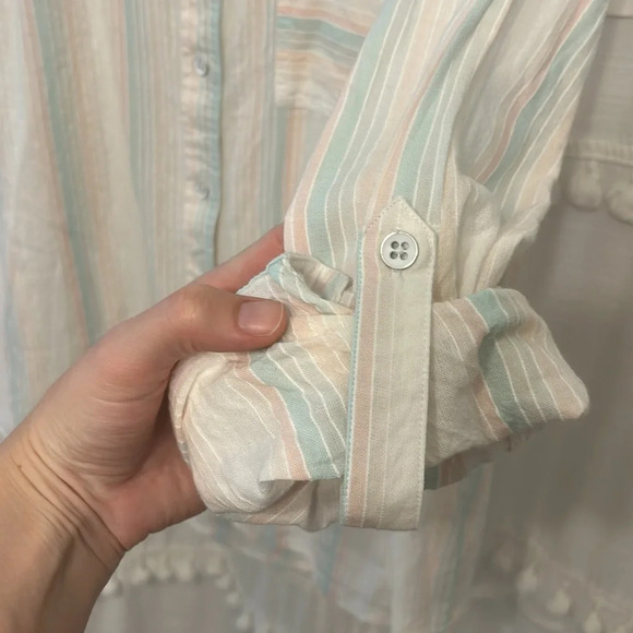 Style & Co long sleeve button down stripe pastel pink blue peach M - Picture 5 of 9